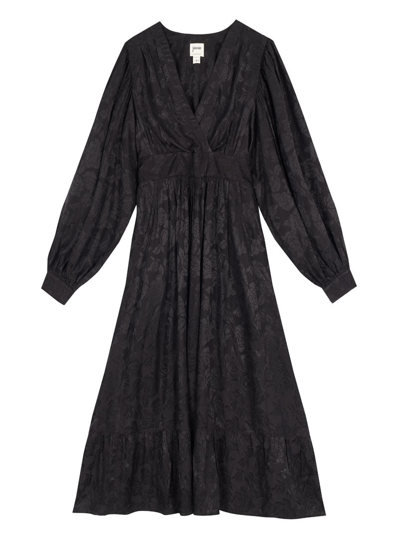 Victoria Floral Damask Balloon Sleeve Midaxi Dress - Black