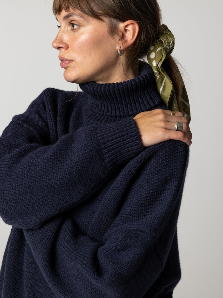 Women's Eyre Roll Neck Knit Jumper - Navy