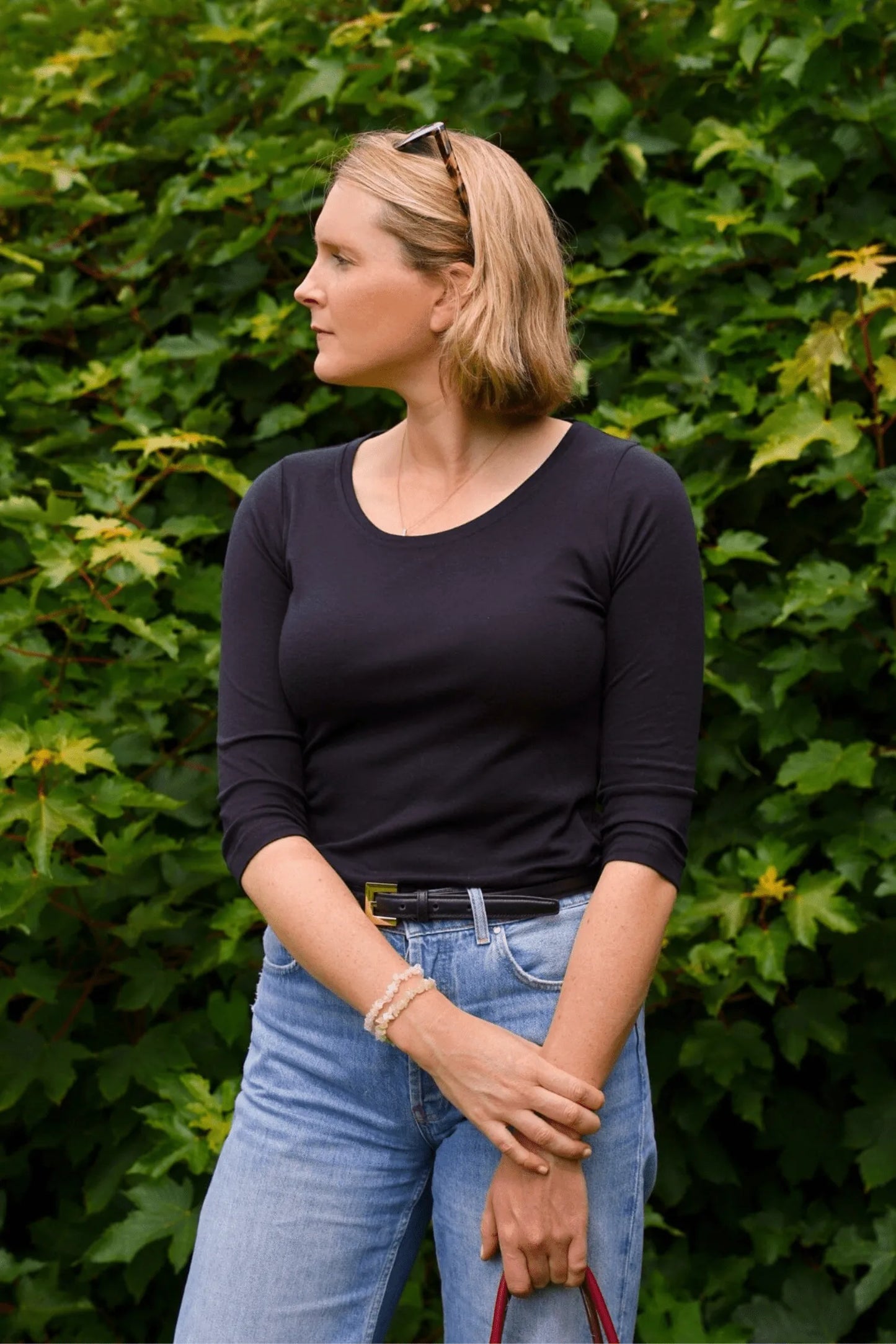 3/4 Sleeve Scoop Neck Cotton Modal Blend T-Shirt Black