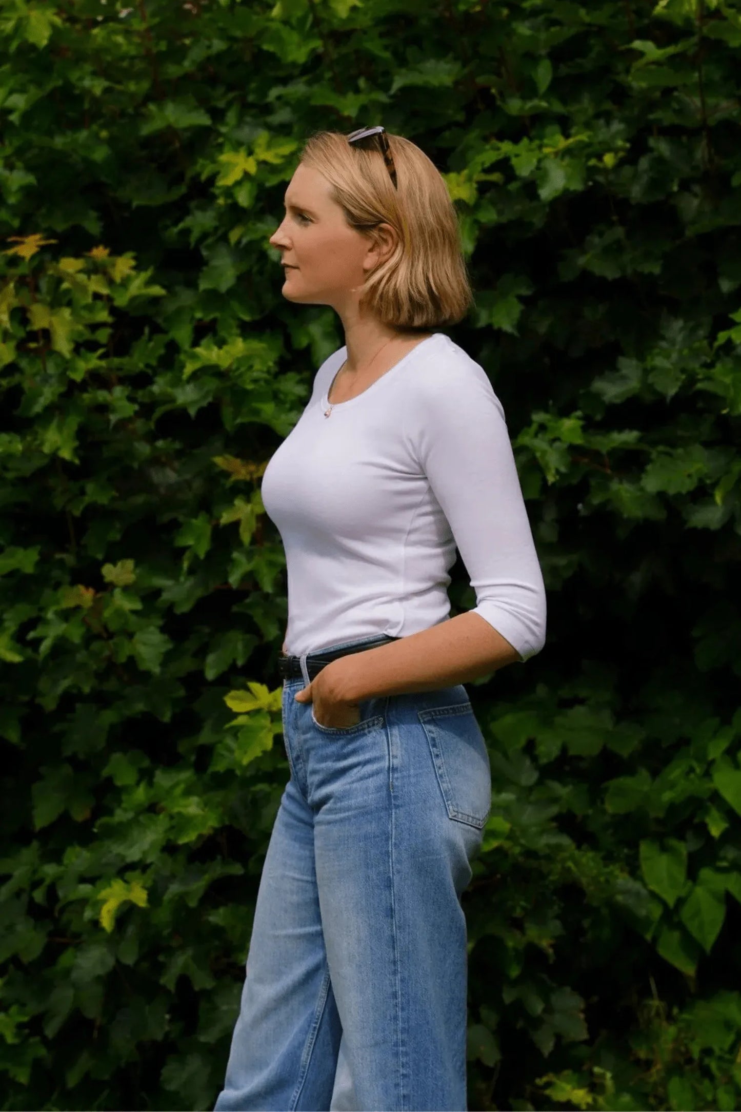 3/4 Sleeve Scoop Neck Cotton Modal Blend T-Shirt White