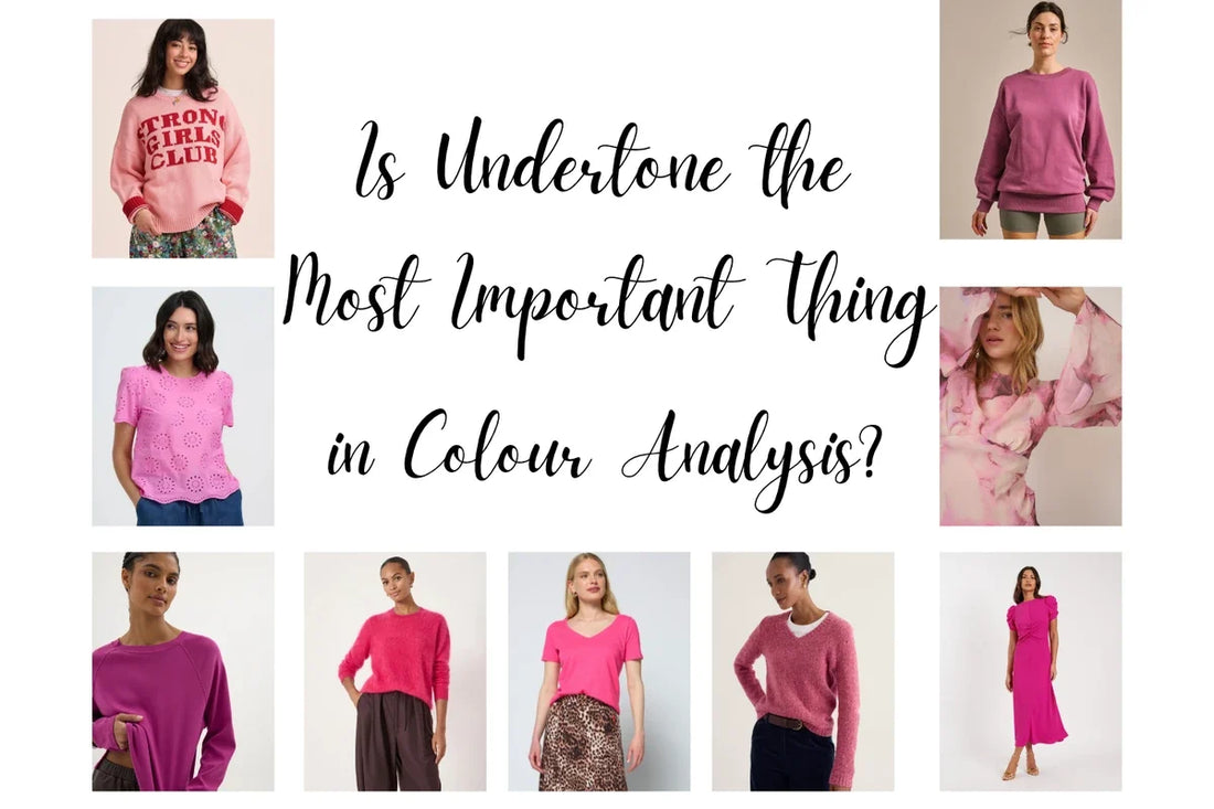 Collage of women wearing light, deep, clear and muted pink clothing around the title “Is Undertone the Most Important Thing in Colour Analysis?”