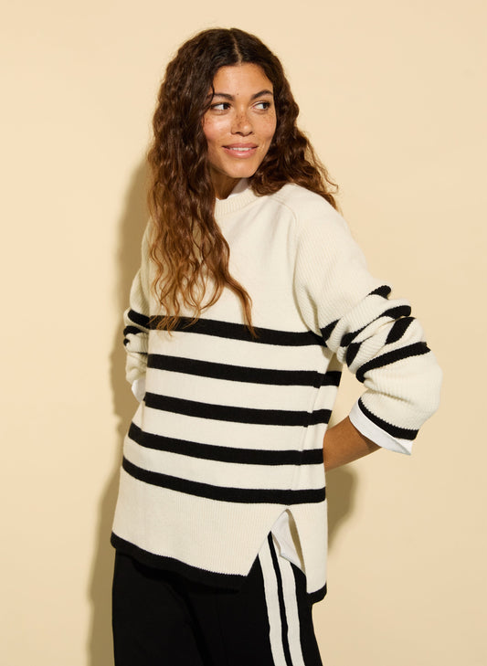 Fleur Striped Wool Blend Jumper / Cream and Black