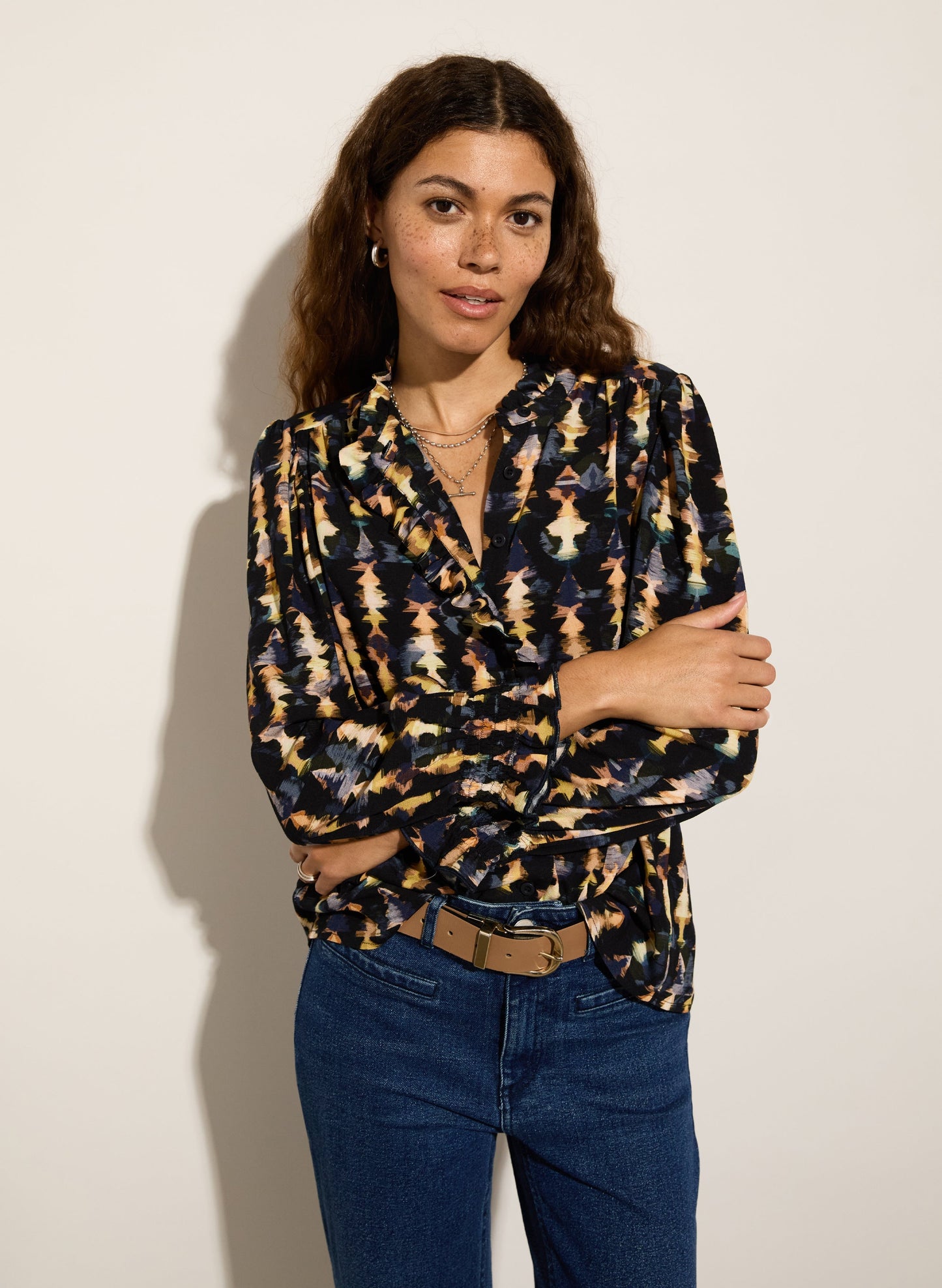 Willow Printed Blouse / Navy Texture