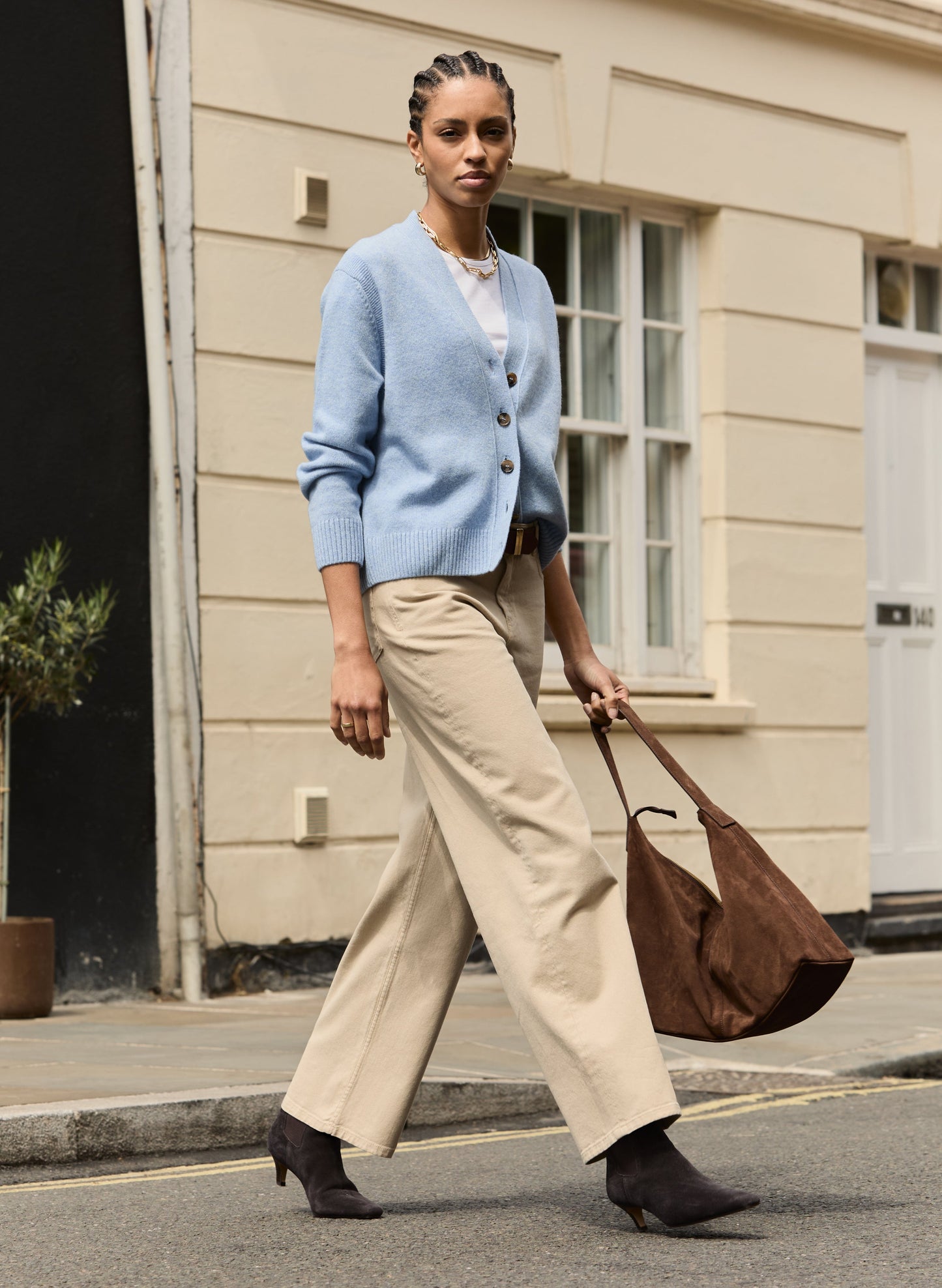 Organic Stretch Cotton Wide Leg Slouch Jeans / Sand
