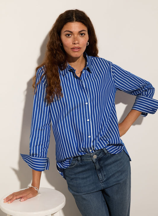 Rishma Organic Cotton Stripe Shirt / Blue & White Stripe