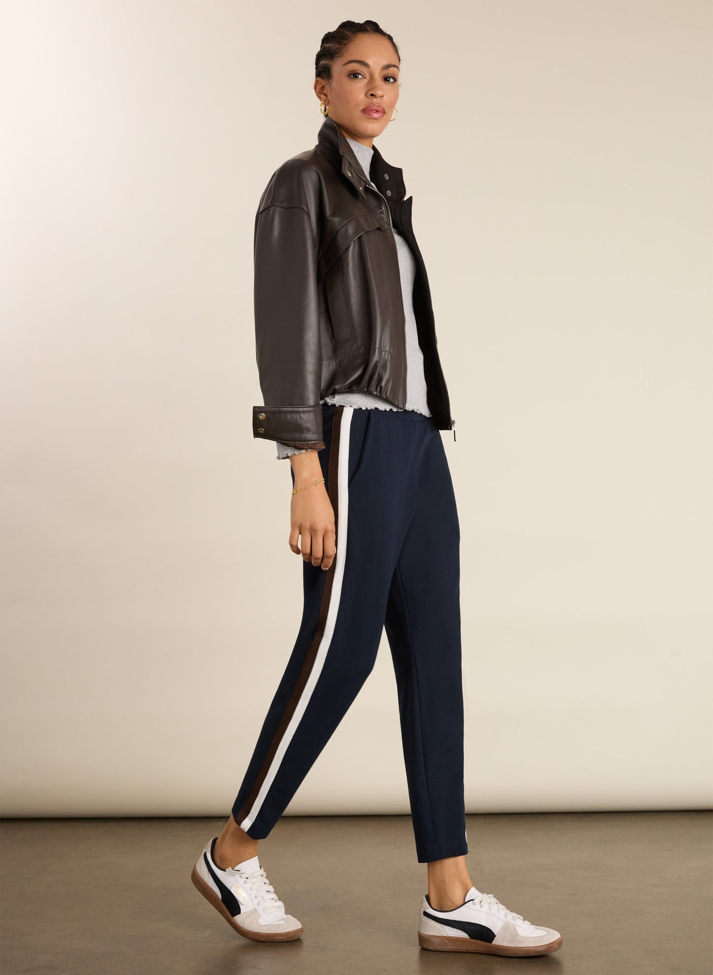 Jay Side Stripe Tapered Trousers / Classic Navy Chocolate & White