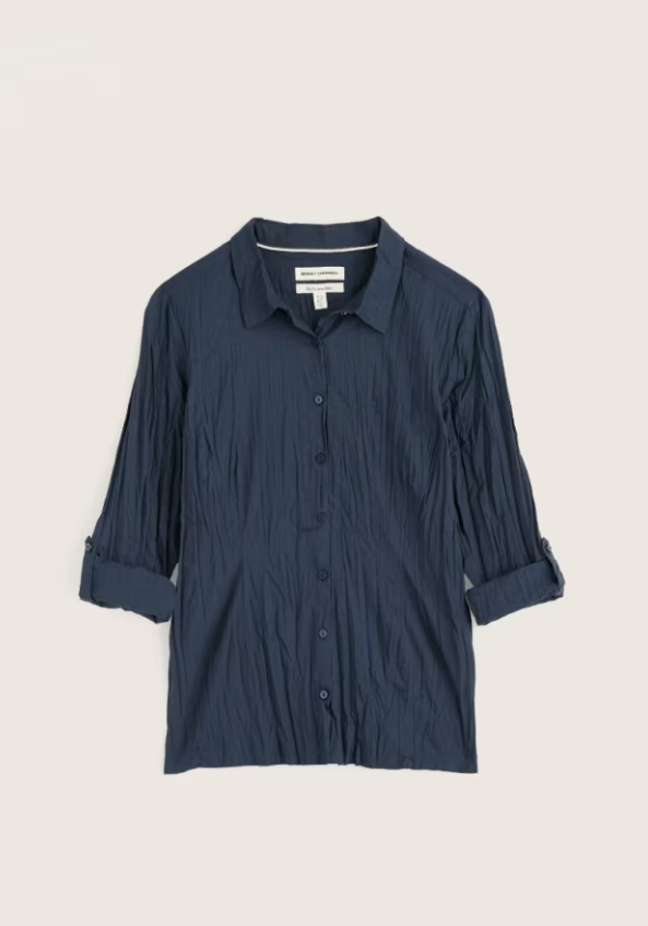 Larissa Plain Shirt in Crinkled Organic Cotton - Maritime