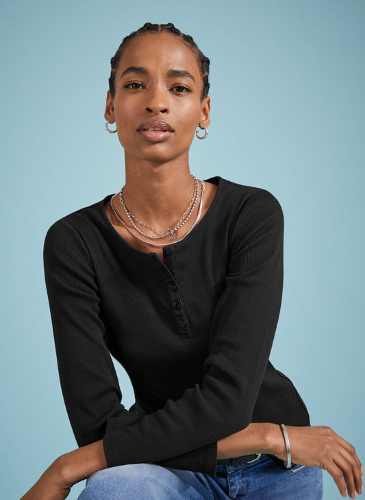 Organic Cotton HenleyTop / Caviar Black