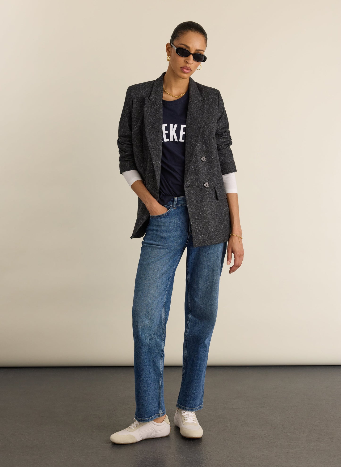 Shay Layered-Look Slogan T-shirt - Navy