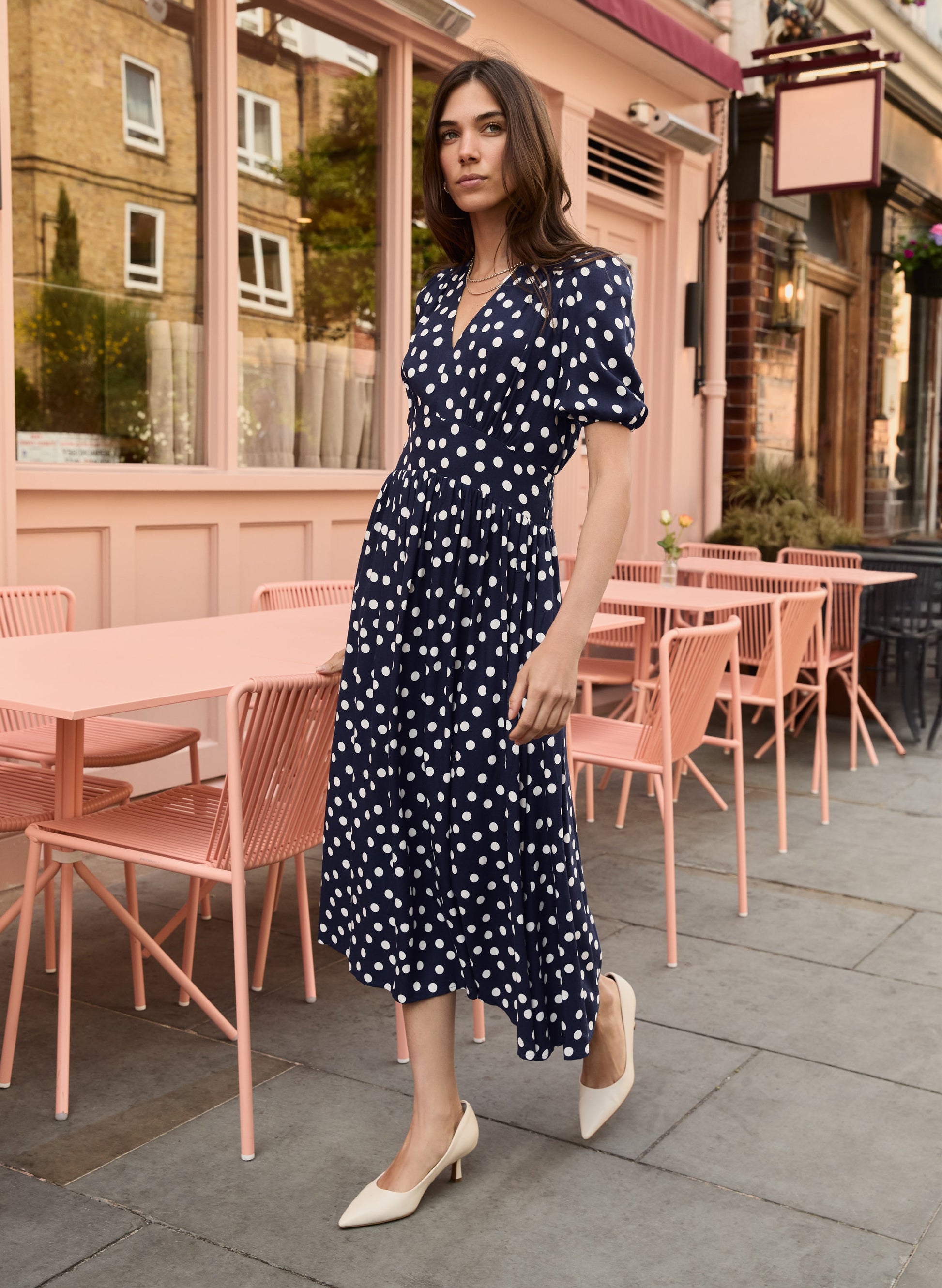 Polka dot midi dress.