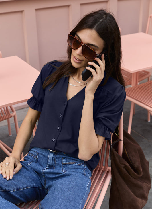 Noa Short Sleeve Blouse / Classic Navy