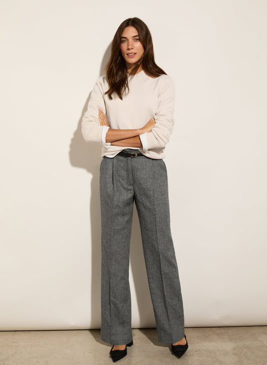 Victoria Recycled Wool Blend Trousers Black & White Houndstooth