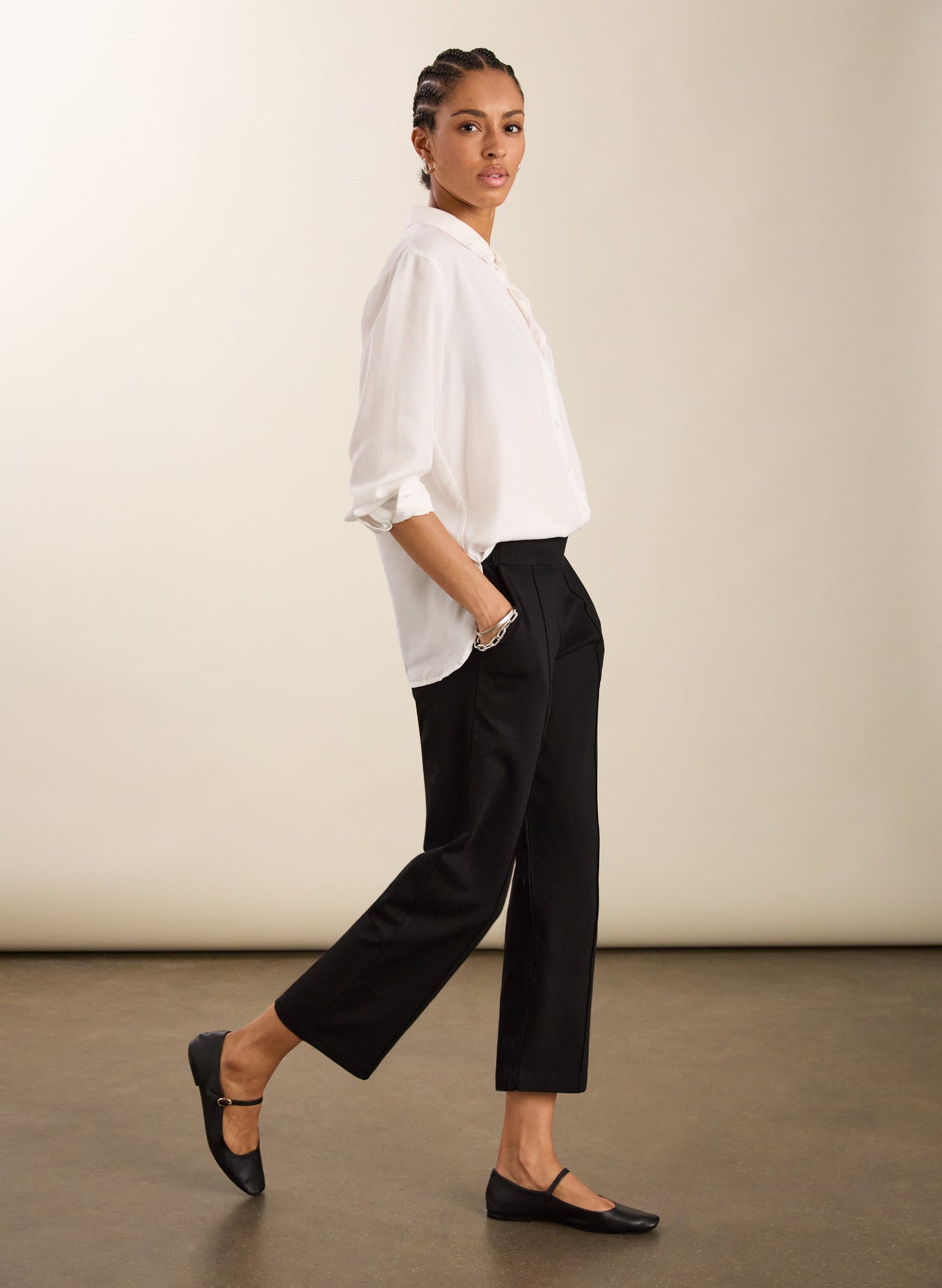 Ebru Ponte Straight Leg Crop Trousers / Caviar Black