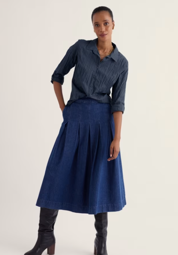 Larissa Plain Shirt in Crinkled Organic Cotton - Maritime