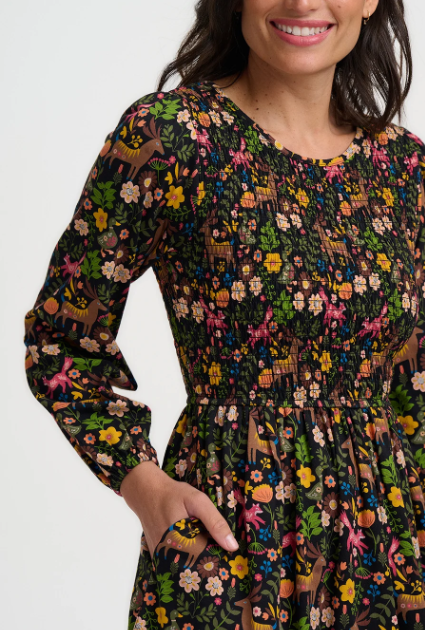 Dee Dee Jersey Shirred Short Dress - Black Forest