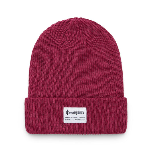 Mulberry cable knitted beanie hat by Cotopaxi.