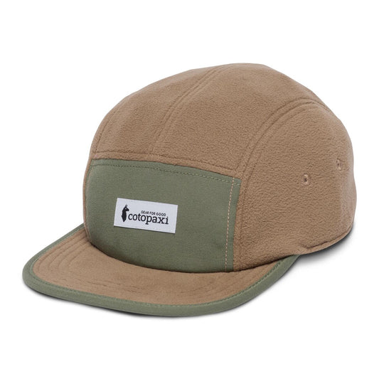 Soft khaki and brown fleece baseball cap with Cotopaxi patch logo.