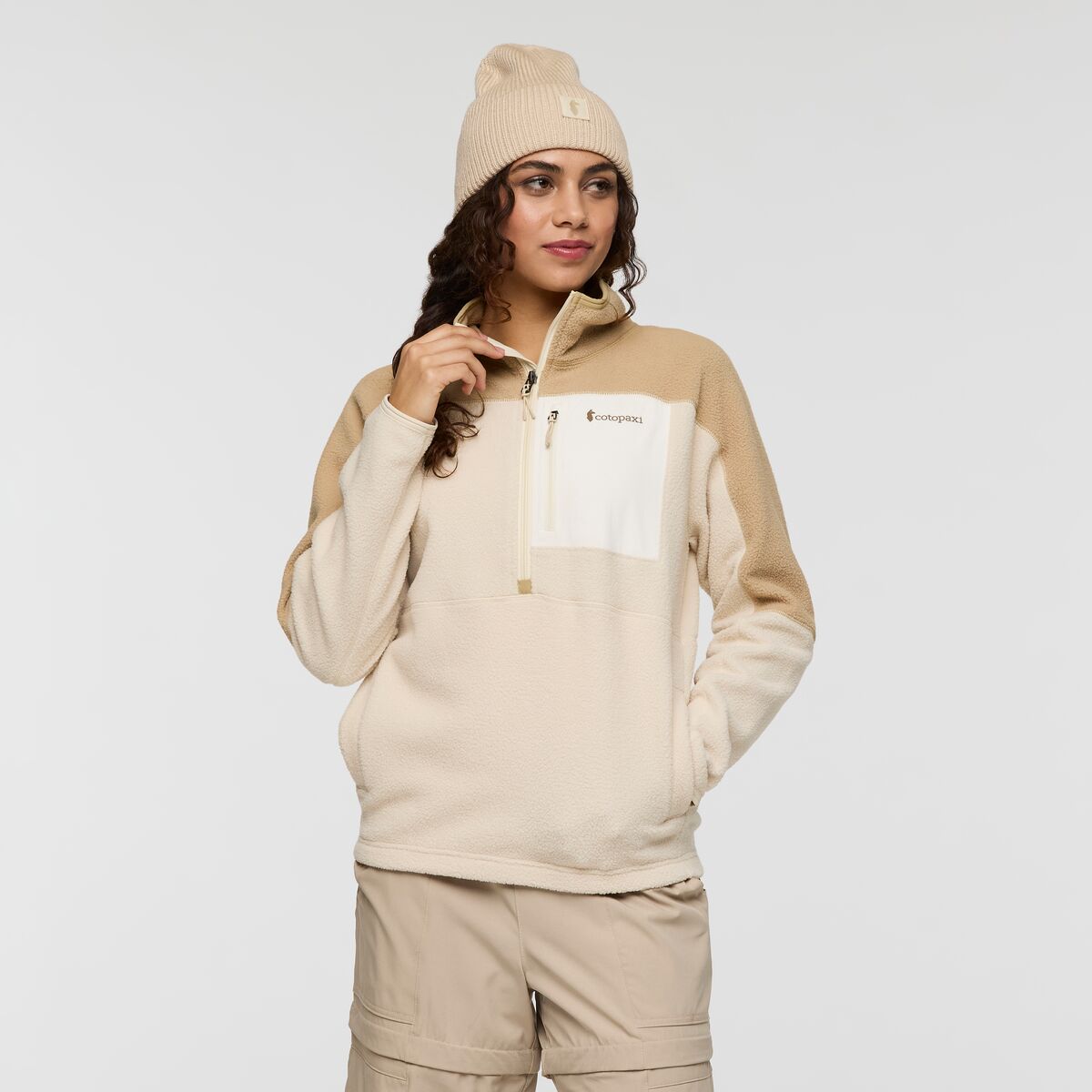 Abrazo Half-Zip Fleece Jacket - Khaki and Cream
