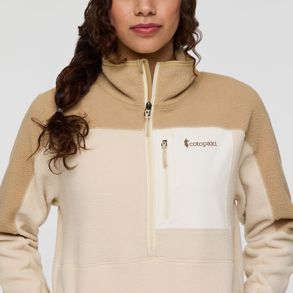 Abrazo Half-Zip Fleece Jacket - Khaki and Cream