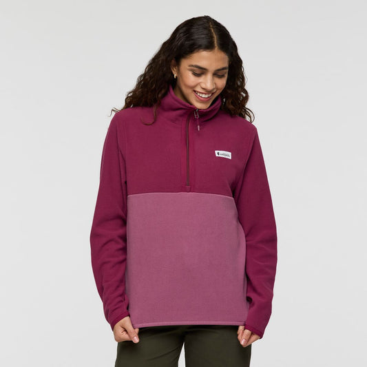 Cool burgundy half zip recycled fleece from Cotopaxi.