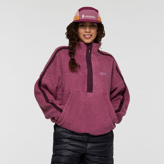 Muted burgundy half zip recycled fleece by Cotopaxi.