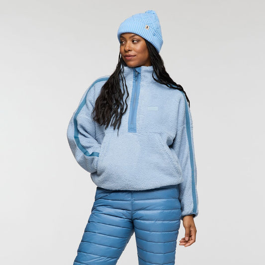 Glacier blue half zip recycled fleece by Cotopaxi.