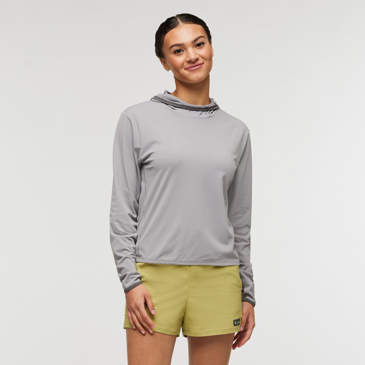 Recycled polyester grey hoodie by Cotopaxi.