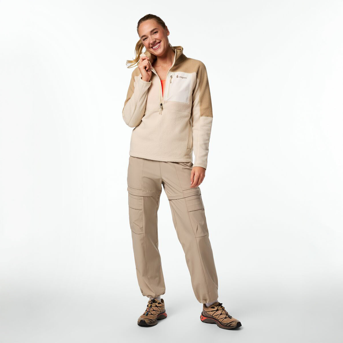Abrazo Half-Zip Fleece Jacket - Khaki and Cream
