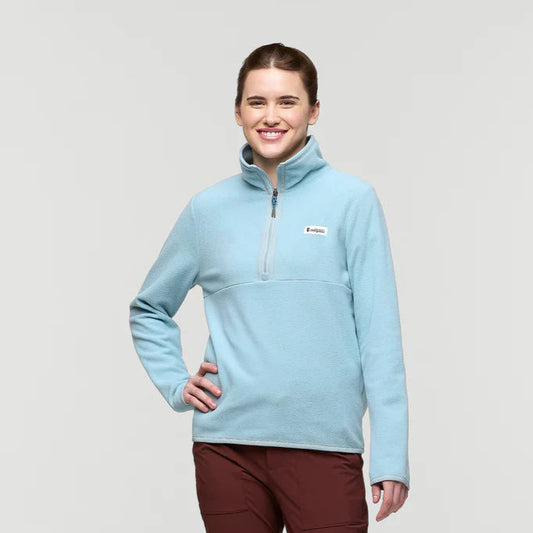 Ice blue half zip recycled fleece from Cotopaxi.