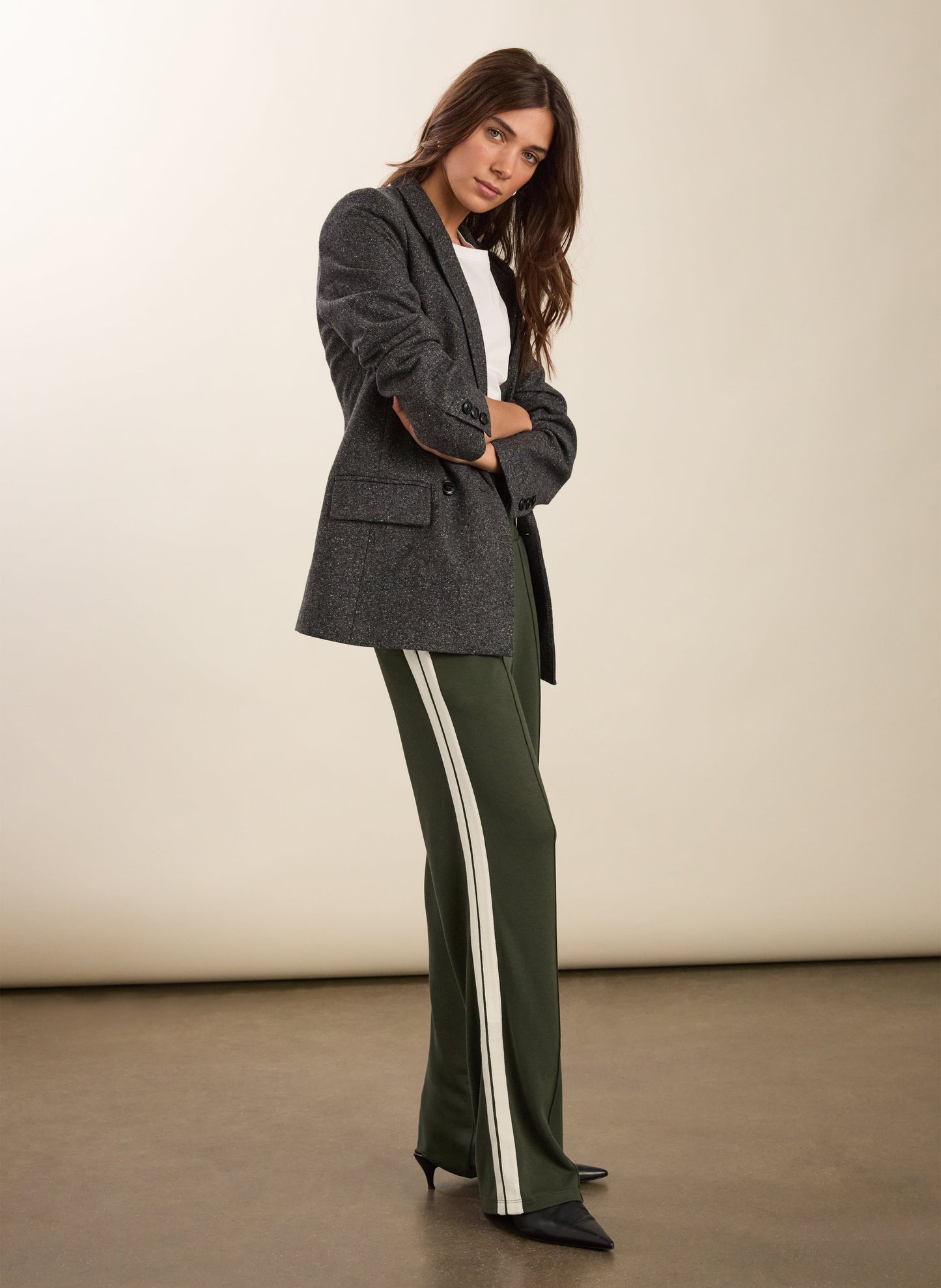 Petite Tippi 2.0 Side Stripe Trousers / Deep Khaki & Cream Stripe