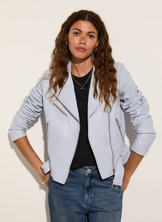 Lyle Leather Biker Jacket Dawn Blue