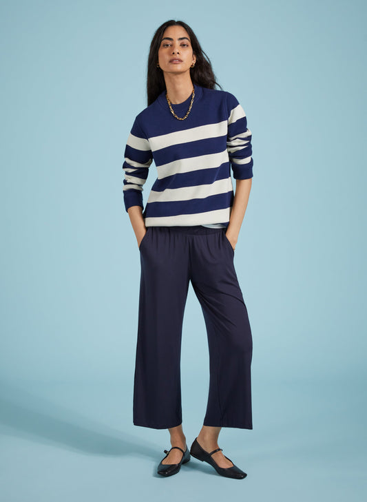 Cropped Palazzo Trousers / Classic Navy