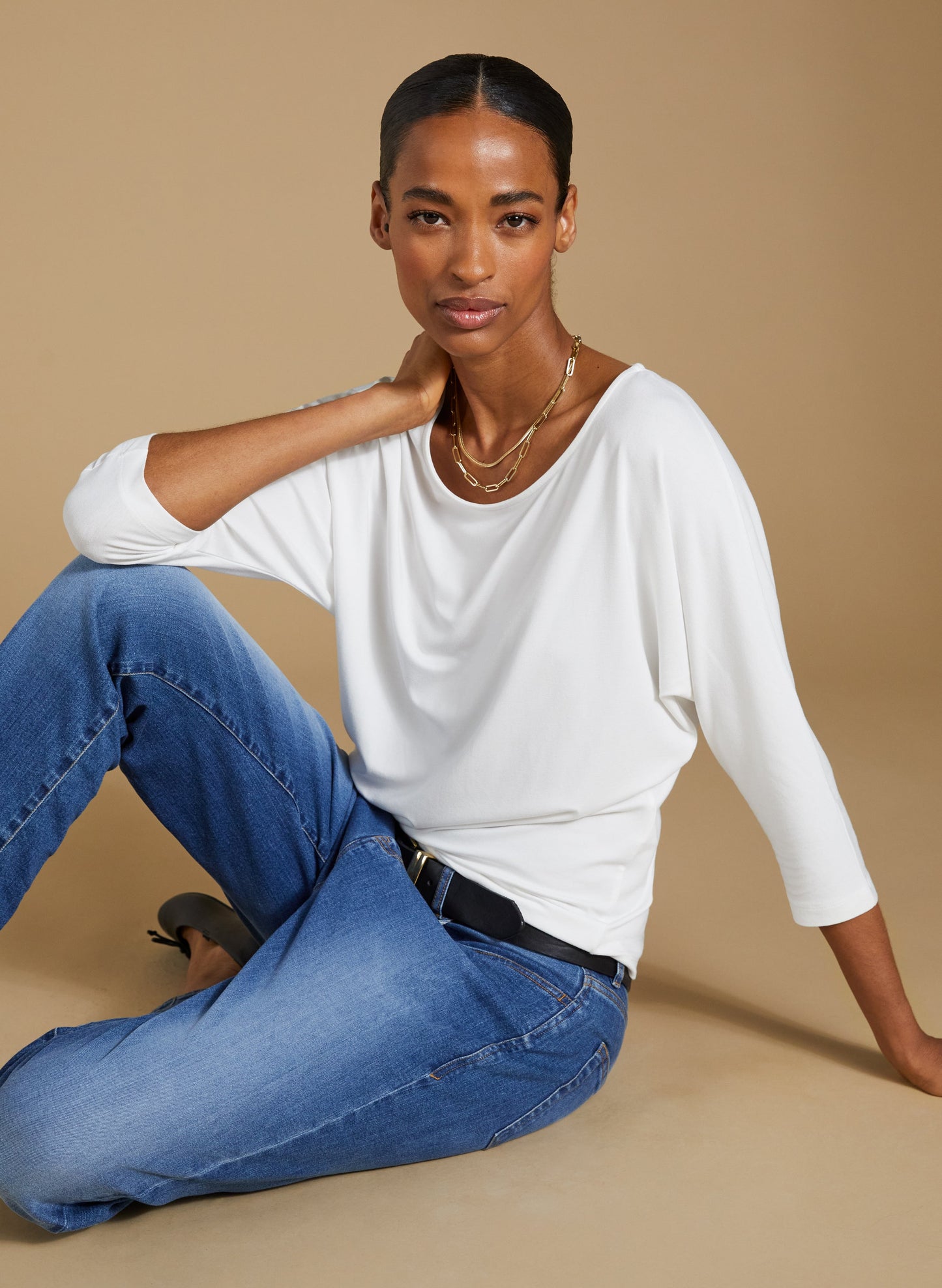 Spenser Relaxed Boat Neck Top / Pure White