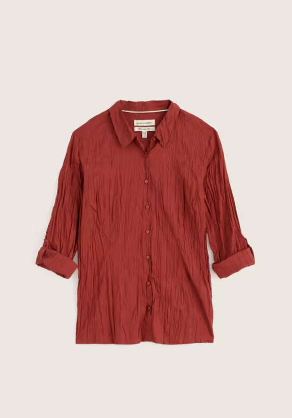 Larissa Plain Shirt in Crinkled Organic Cotton - Dark Terracotta
