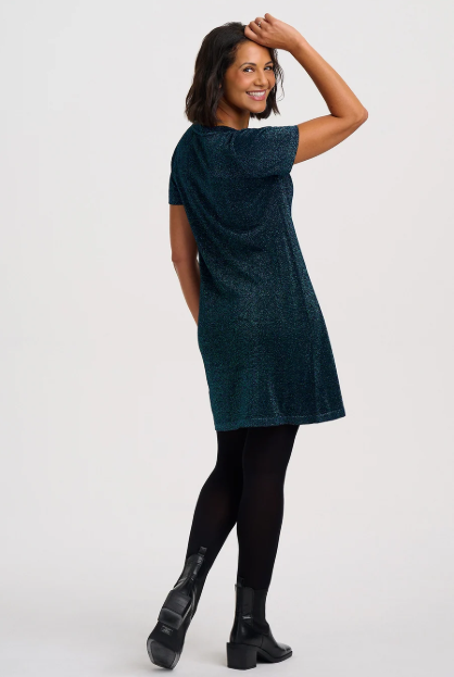 Talara Sparkly Knitted T-Shirt Dress - Teal