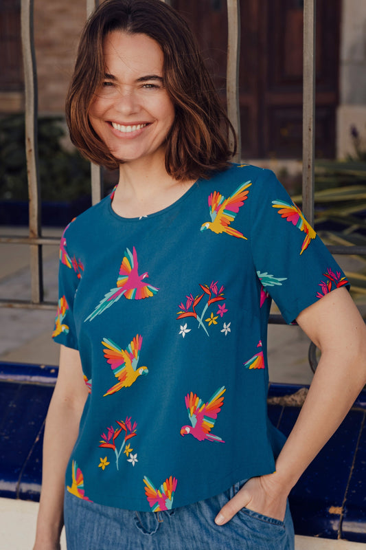 Christina Top - Teal, Rainbow Parrots