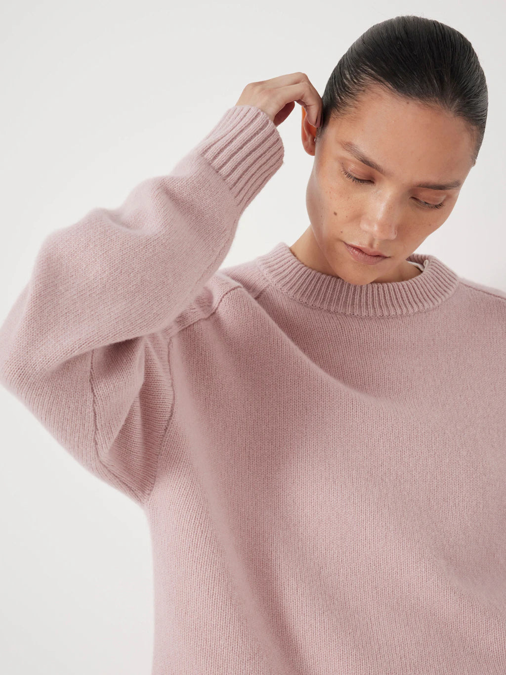 Blush pink merino wool jumper.