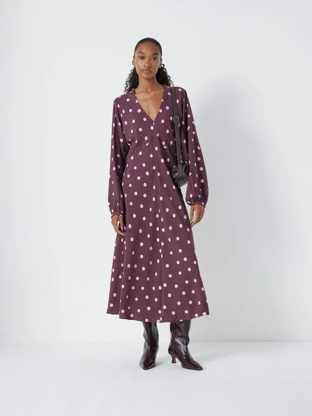 Soft plum polka dot dress with pink spots