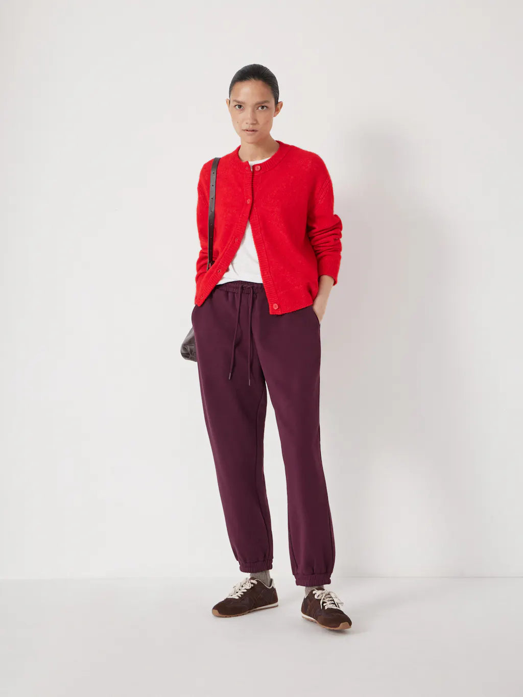 Juni Crew Neck Wool Blend Cardigan - Fiery Red