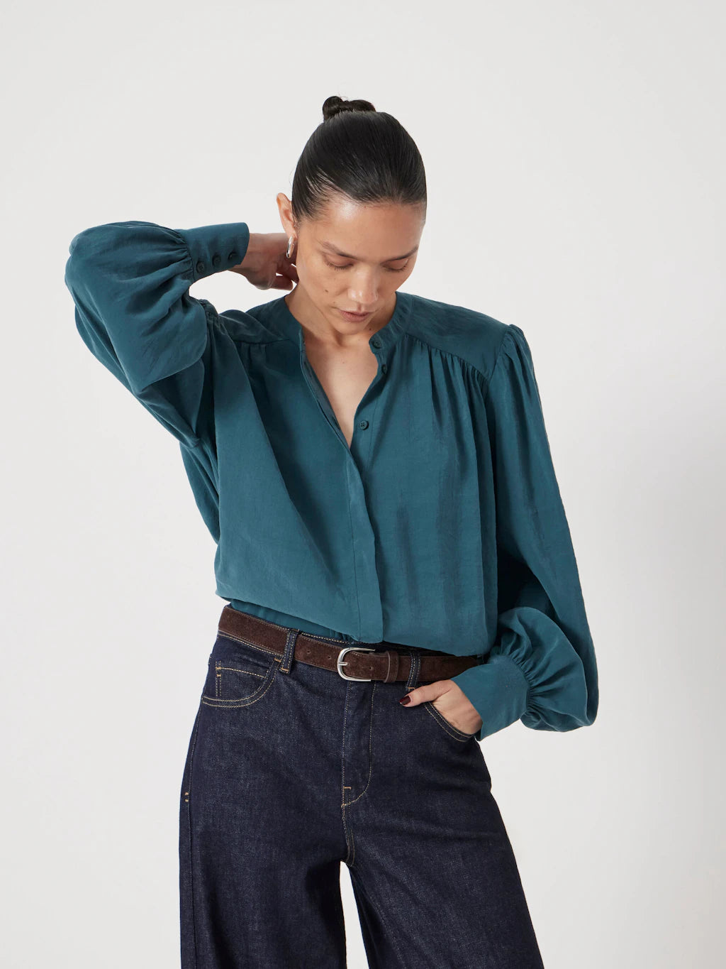 Puff Sleeve Blouse - Teal Blue
