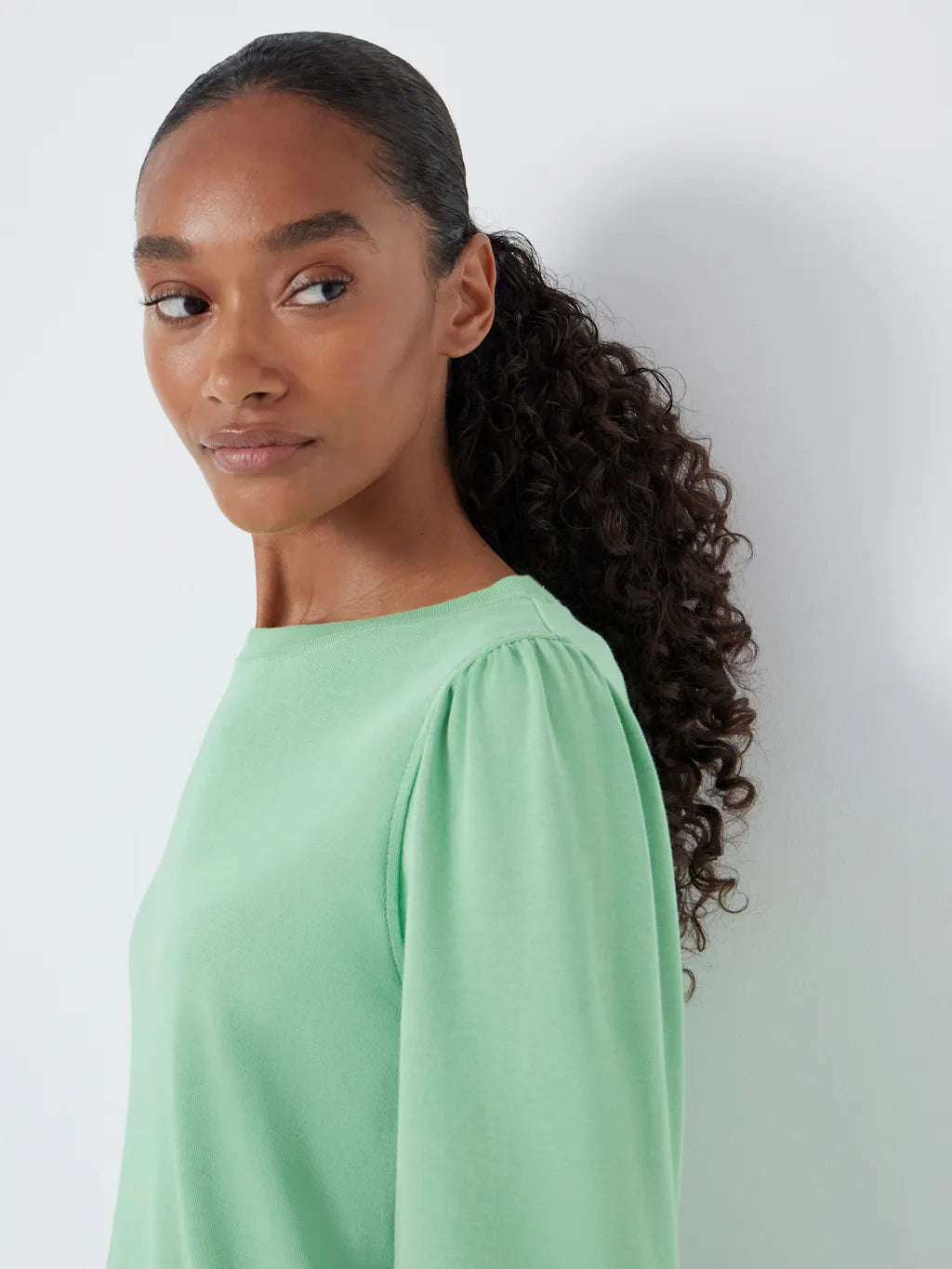 Emily Puff Sleeve Cotton Jersey Top - Apple Green