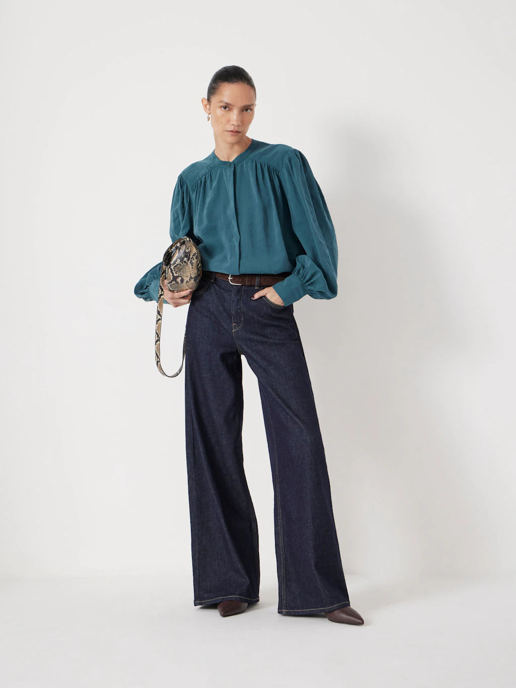 Puff Sleeve Blouse - Teal Blue