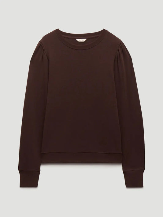 Emily Puff Sleeve Cotton Jersey Top - Dark Brown