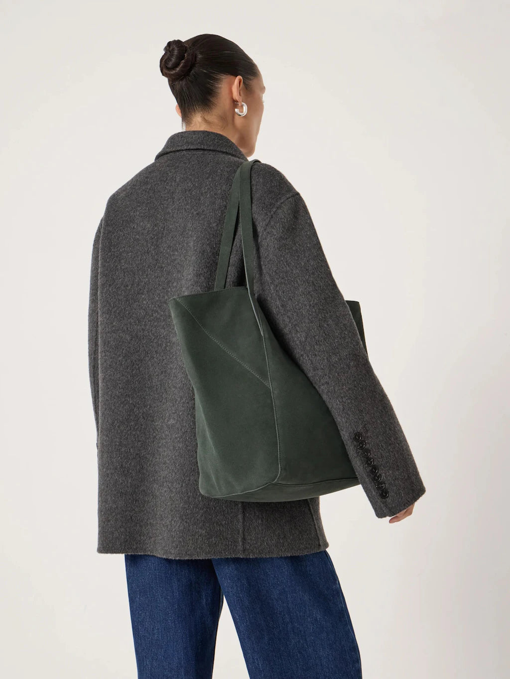 Saffie Suede Panel Tote Bag - Teal Green
