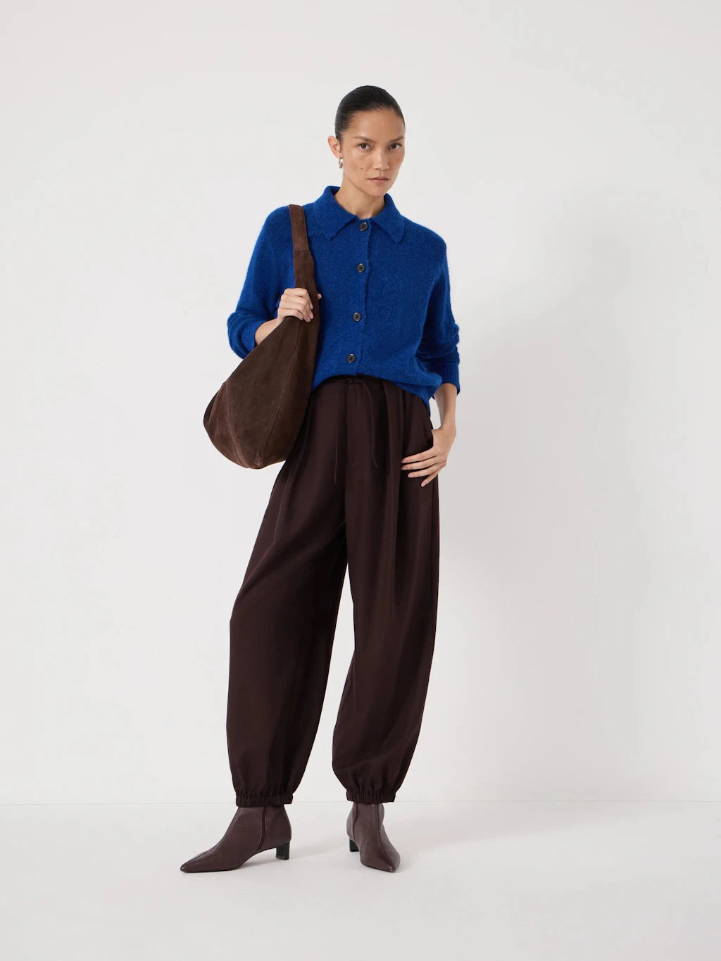 Cedar Wool Blend Collar Detail Cardigan - Deep Blue