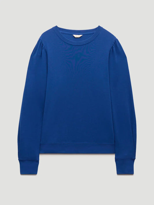 Deep blue cotton puff sleeve top.