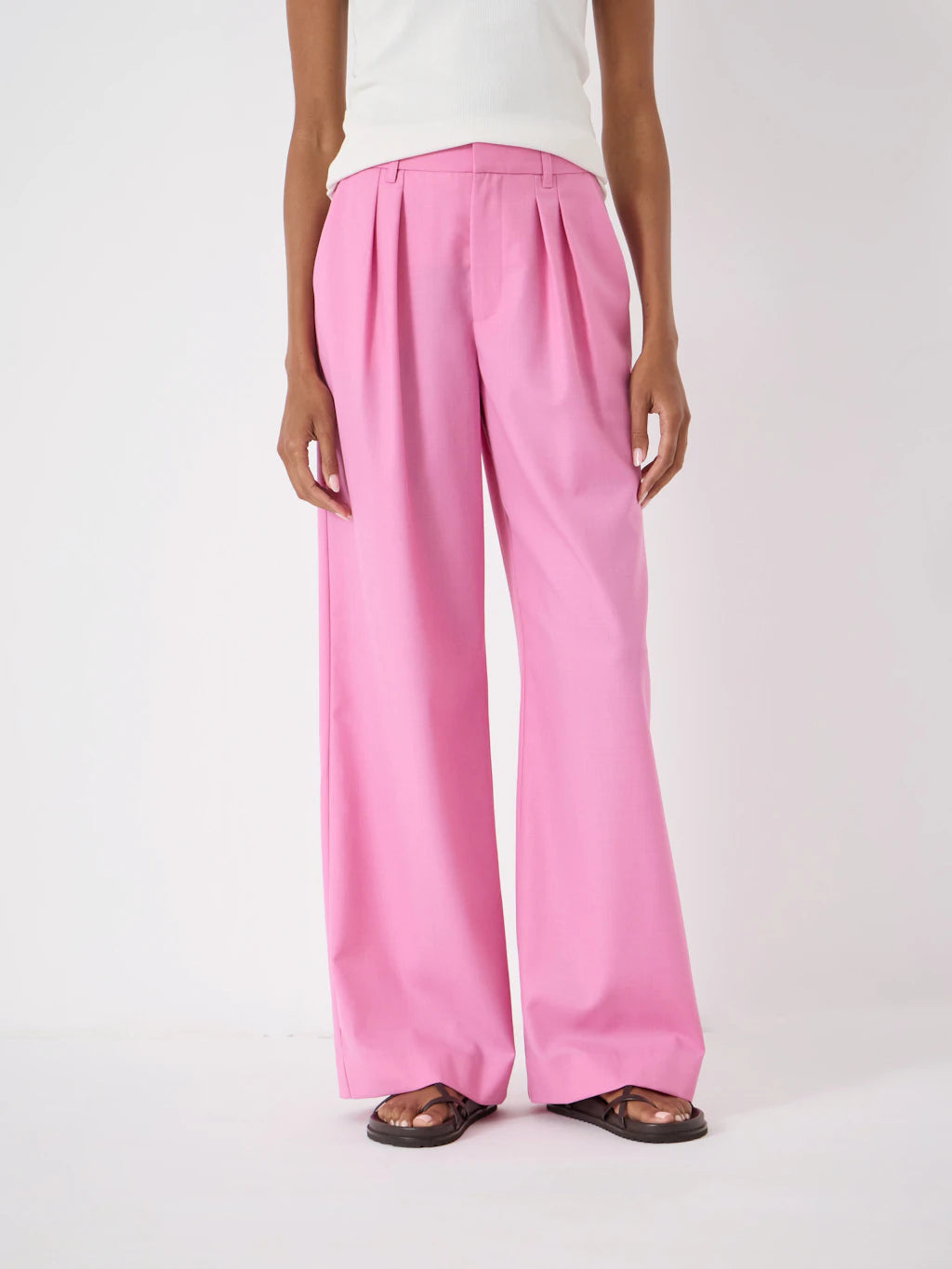 Lya Wool Blend Wide Leg Trousers - Pink