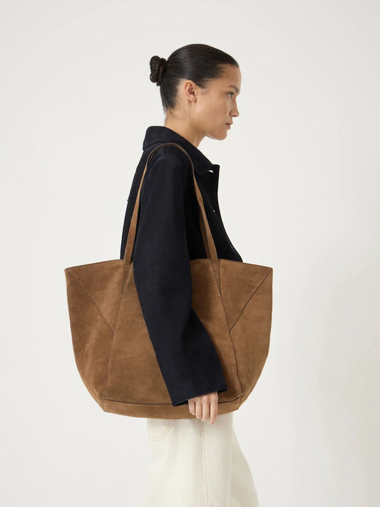 Saffie Suede Panel Tote Bag - Tan Brown