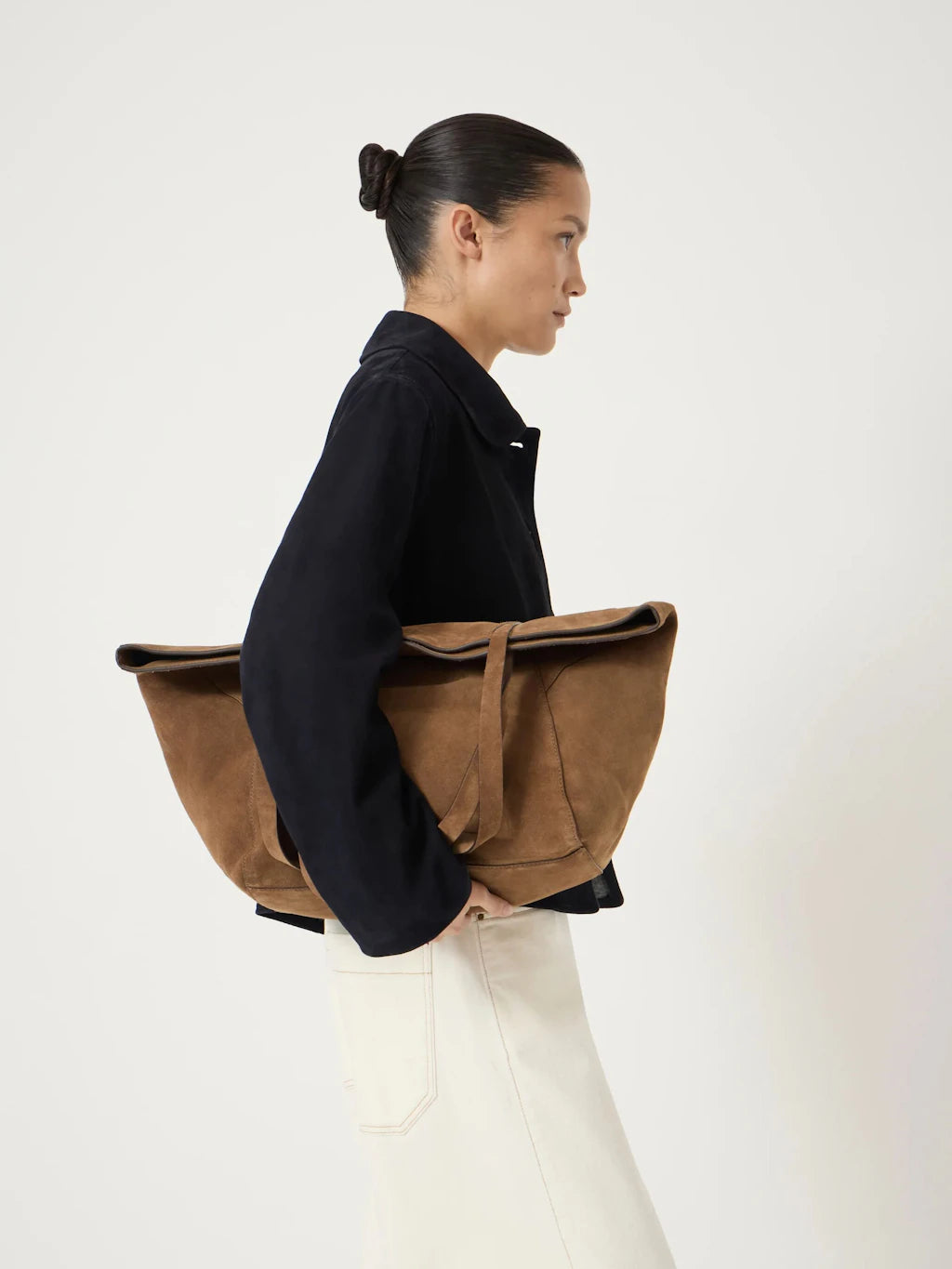 Saffie Suede Panel Tote Bag - Tan Brown