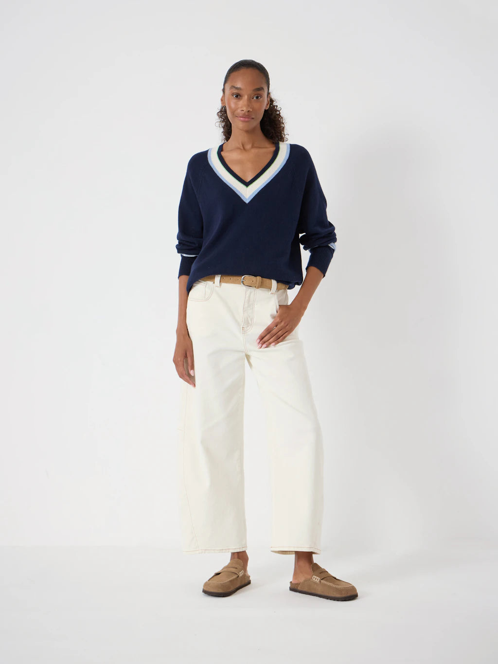 Freddie Wool Blend Contrast Trim Jumper - Navy Blue
